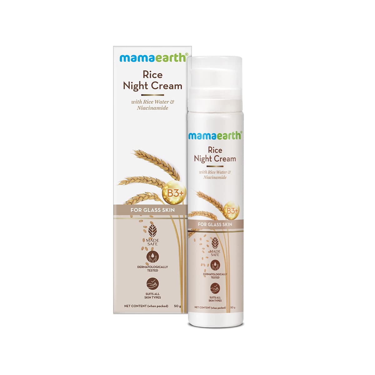 Mamaearth Rice Water Night Cream with Niacinamide for Radiant Skin | Hydrating Overnight Repair Face Moisturizer | All Skin Types | 1.76 Oz (50g)